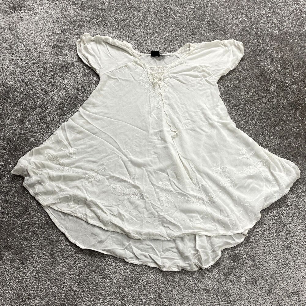 S.R. Fashion Flare Dress Womens Small White Embroidered Floral Knee Length Soft
